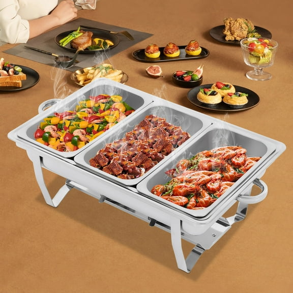 SENDERPICK Chafing Dish Buffet Food Pan Set, Stainless Steel Foldable Catering Food Warmer with Handle Design for Wedding Banquet Party