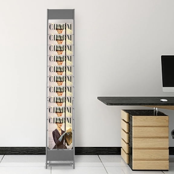 SENDERPICK Floor-Standing Magazine Rack, 10-Tier Iron Storage, Stylish Silver-Gray Design, Large Capacity, Sturdy & Durable for Office, Home & Library