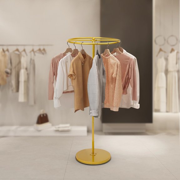 SENDERPICK Gold 360 Rotatable Gold Round Garment Rack Floor Standing Portable Clothing Rack for Dance Halls Laundry Shops