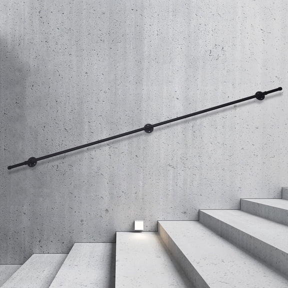 SENDERPICK Handrail, Retro Metal Hand Rails for Indoor Stairs, Wall Mount Staircase Handrails Railing with Brackets, 8FT Stair Railing Indoor for Stairs Attics Hotel Lofts Black