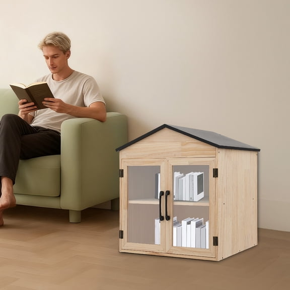 SENDERPICK Library Book Box Wooden Book Cabinet Outdoor Literature Exchange Cabinet for Sharing Book 2 Tier
