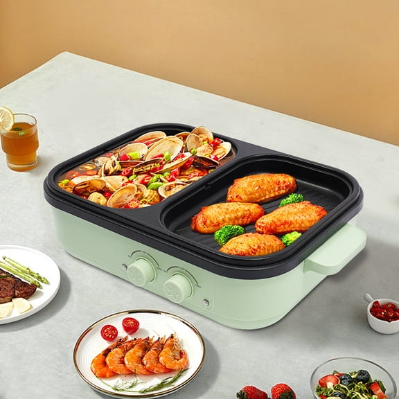 SENDERPICK Mini 2-IN-1 Electric Hot Pot BBQ Grill Kitchen Smokeless Shabu Cooking Pan Nonstick Griddle 110V