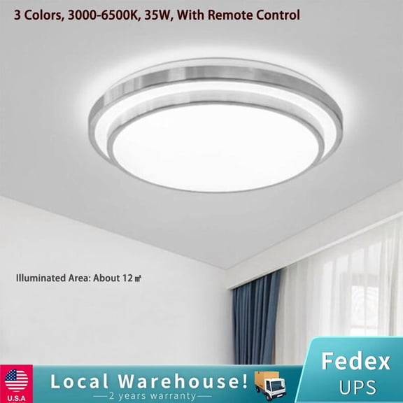 SENDERPICK Modern 20" Double Round Close to Ceiling Lights Fixture 48W Dimmable LED Flush Mount Ceiling Light with Remote for Bedroom Kitchen Dining Room, 3000K-6000K, White, Brushed Nickel Finish