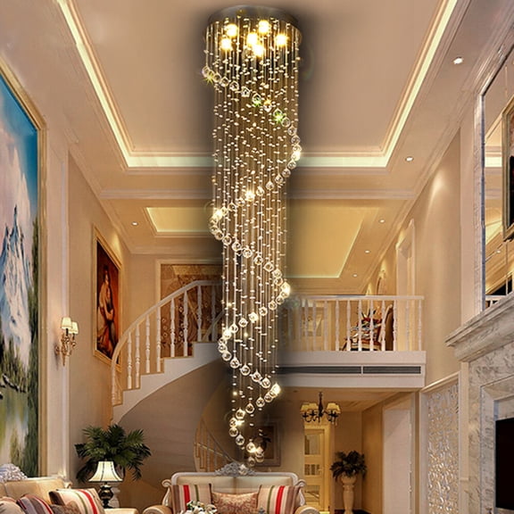 SENDERPICK Modern Luxury K9 Crystal Chandelier Flush Mount LED Hanging Pendant Lamp Rain Drop Spiral Ceiling Light Fixture