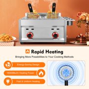 SENDERPICK Stainless Steel Countertop Gas Fryer Commercial LPG Gas Deep Fryer with 2 Basket Propane LPG Oil Frying Pot Kitchen Frying Machine Snack Fryer For French Fries Restaurant Home