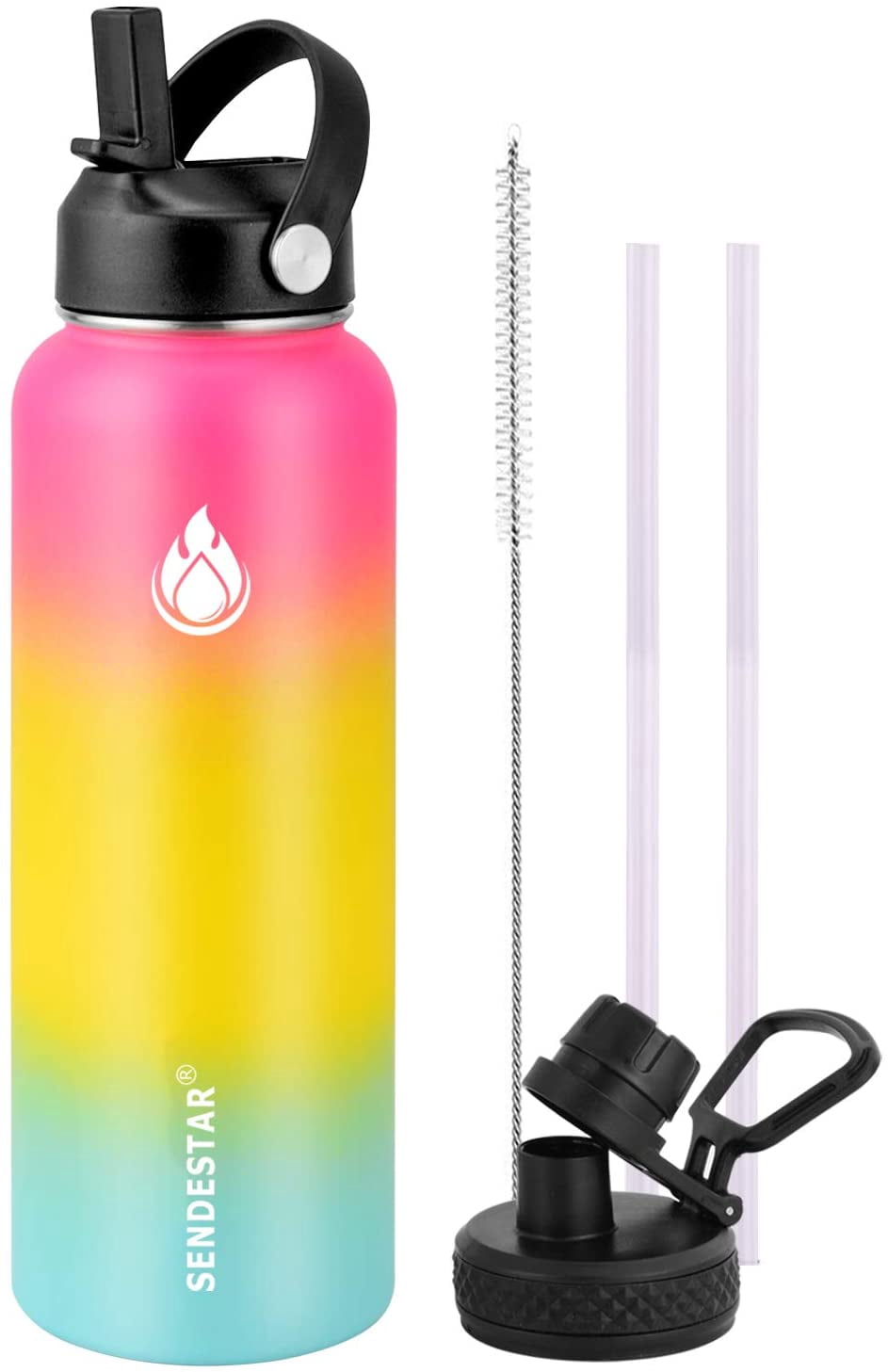 SENDESTAR 24oz Stainless Steel Water Bottle - Vacuum Insulated, Wide Mouth, With Flex Straw & Spout Lids - View #7