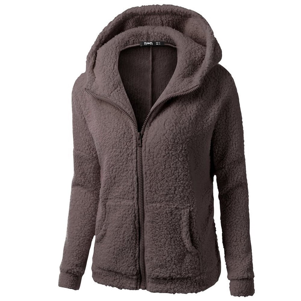 SENDKEEL Women Hooded Sweater Coat Winter Warm Wool Zipper Coat