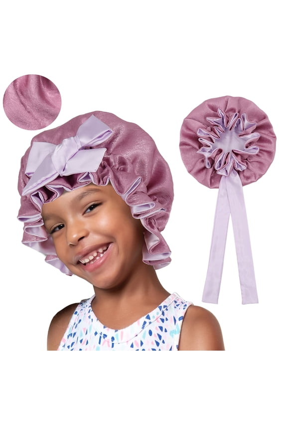 Kids Bonnet for Girls New Silk Bonnets for Kids,Double Layer Satin Bonnet,Tie Band Adjustable Sleep Cap for Child Curly Hair(3-12years)