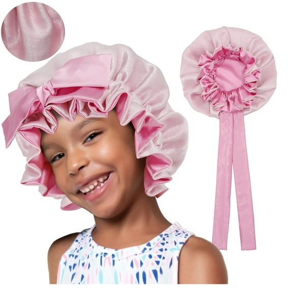 SENGTERM Kids Bonnet for Girls New Silk Bonnets for Kids,Double Layer Satin Bonnet,Tie Band Adjustable Sleep Cap for Child Curly Hair(3-12years)