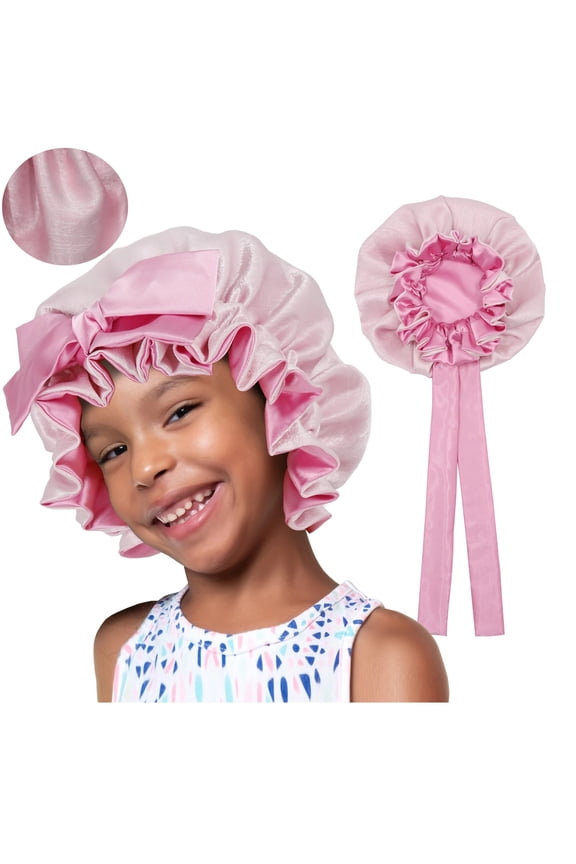 Kids Bonnet for Girls New Silk Bonnets for Kids,Double Layer Satin Bonnet,Tie Band Adjustable Sleep Cap for Child Curly Hair(3-12years)