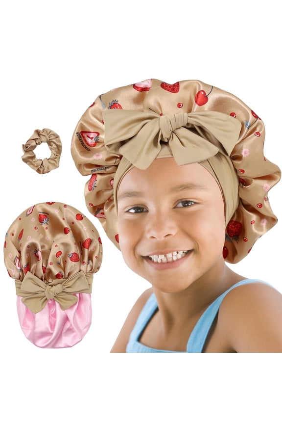 Kids Bonnet for Girls, Silk Bonnets for Kids Boys, Double Layer Reversible Satin Bonnet Sleep Cap for Child Curly Natural Hair(3-12Y)