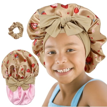 SENGTERM Kids Bonnet for Girls, Silk Bonnets for Kids Boys, Double Layer Reversible Satin Bonnet Sleep Cap for Child Curly Natural Hair(3-12Y)