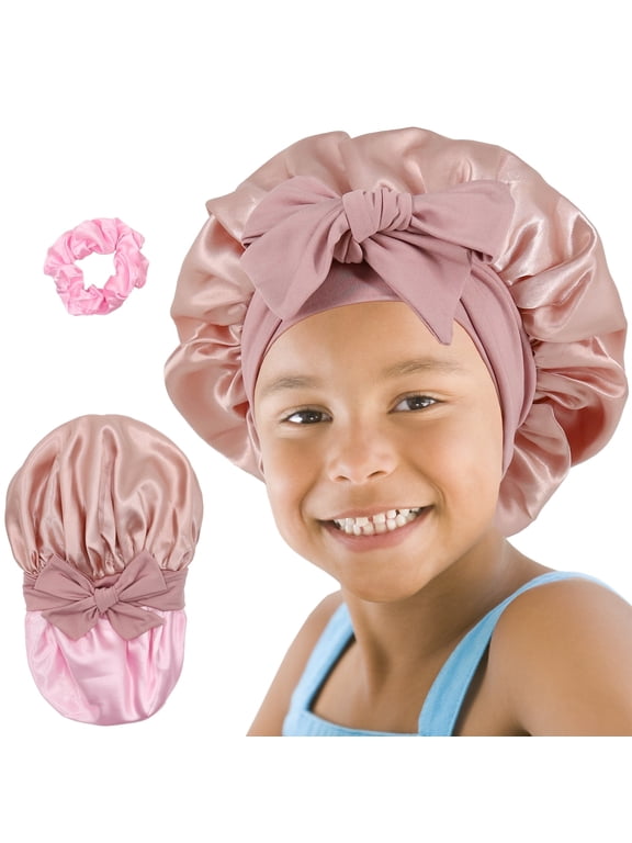 Kids Bonnet for Girls, Silk Bonnets for Kids Boys, Double Layer Reversible Satin Bonnet Sleep Cap for Child Curly Natural Hair(3-12Y)
