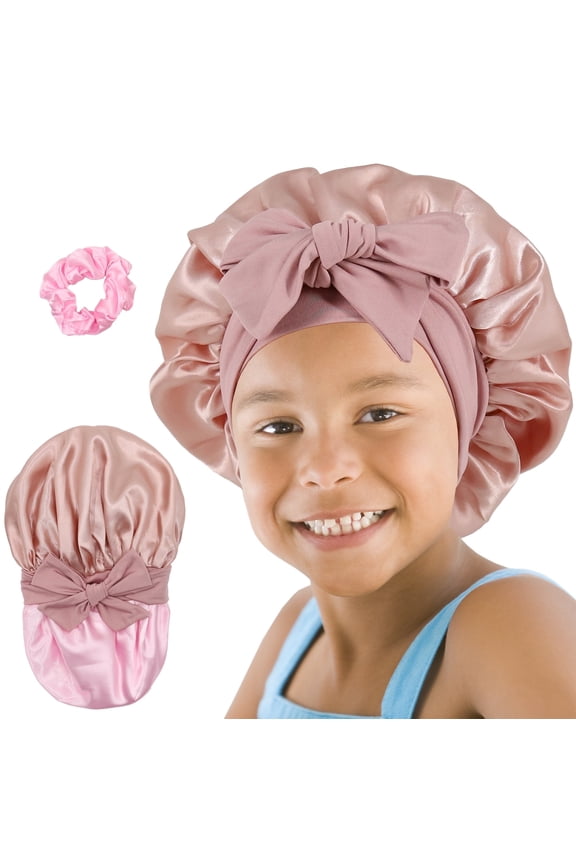Kids Bonnet for Girls, Silk Bonnets for Kids Boys, Double Layer Reversible Satin Bonnet Sleep Cap for Child Curly Natural Hair(3-12Y)