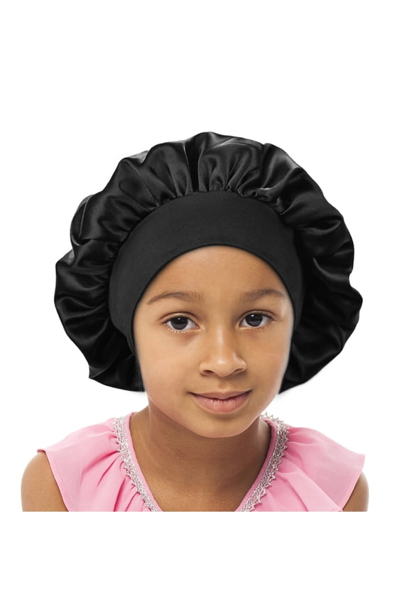 Kids Satin Bonnet Double Layer Wide Elastic Band Sleep Cap Hair Bonnet Silky Night Cap for Toddler Child(2-8T)