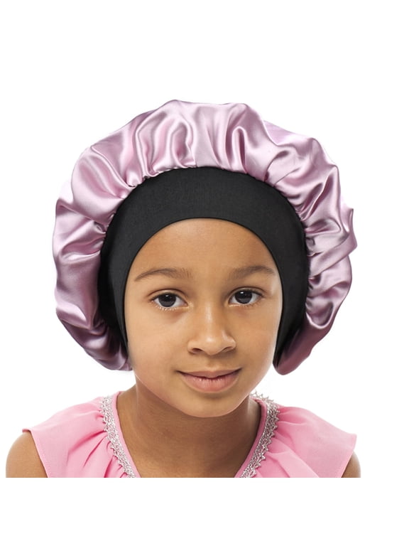 Kids Satin Bonnet Double Layer Wide Elastic Band Sleep Cap Hair Bonnet Silky Night Cap for Toddler Child(2-8T)