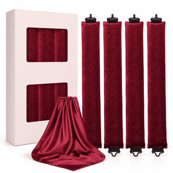 SENGUI Heatless U-Shaped Fabric Hair Rollers, 4 Count, Burgundy, Overnight No Heat Hair Curlers with Scarf