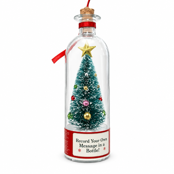 SENGUI Recordable Christmas Tree in a Bottle, Blue Snowy Mini Tree, Voice Message Keepsake, Christmas Tabletop Decor for Mantel and Shelf, Holiday Gift for Parents, Grandparents, Family and Friends
