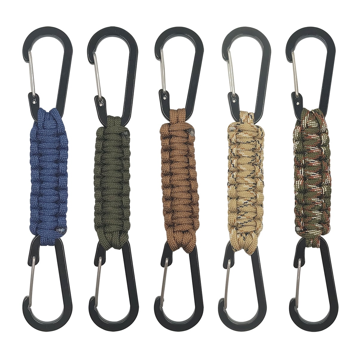 SENHAI 5 Pcs Braided Paracord Carabiner Keychains, Double Head Carabiner Keychains Outdoor Carabiner Hook Cord Clip for Hanging Keys or Water Bottle Keys Backpack Camping Hiking Fishing Fit Men Women