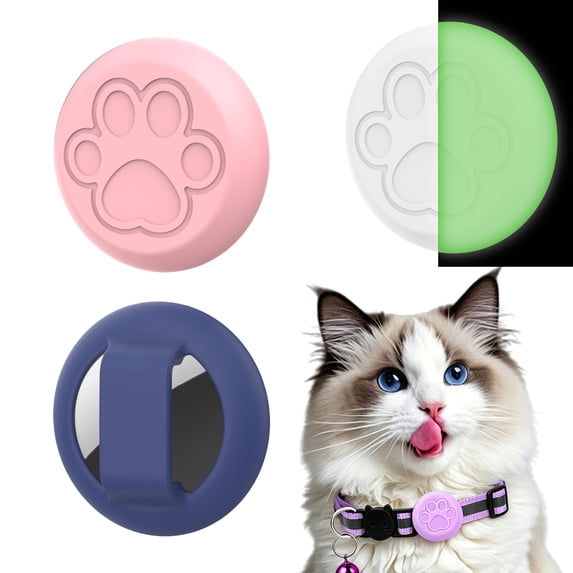 SENHAWK 3 Pack Paw Print Silicone AirTag Holder for Pet Collars, Compatible with Apple AirTag, Mini Glow in Dark Anti-Lost Tracker Cover, Bite Resistant Protective Case for Cats & Small Dogs