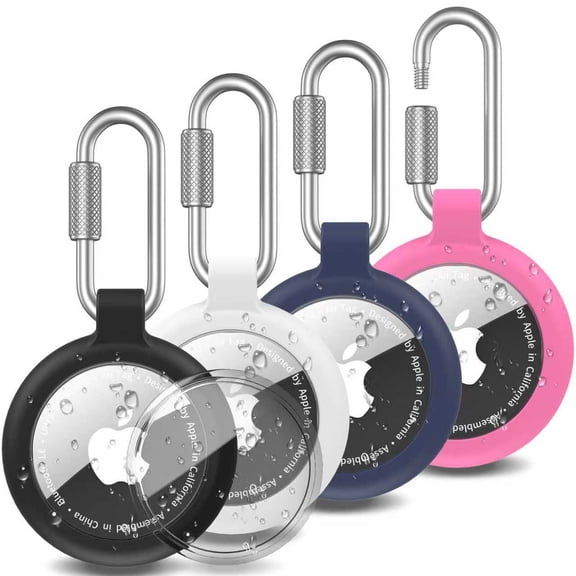 SENHAWK 4 Pack AirTag Holder, Shockproof Waterproof TPU Case with Locking 304 Stainless Steel Carabiner, Compatible with Apple AirTag 1st & 2nd Gen for Keys Pets Luggage Backpacks