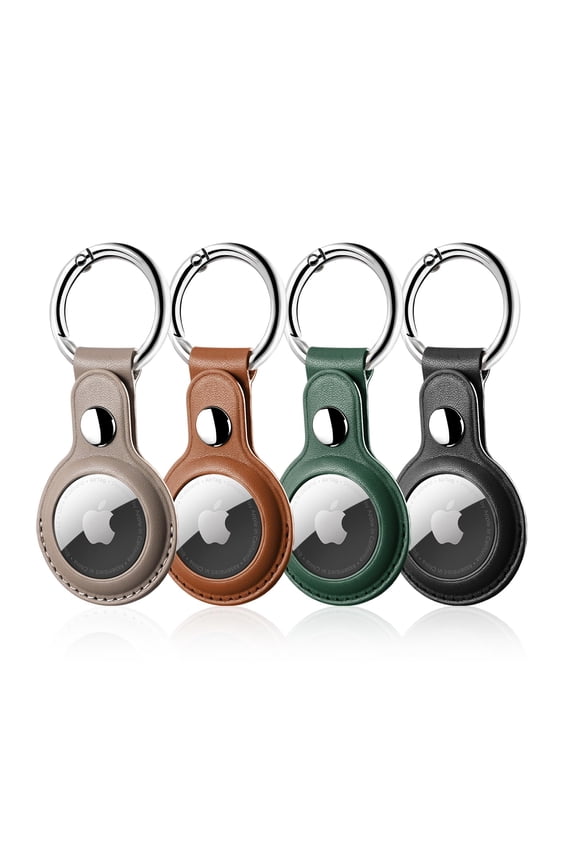 4 Pack PU Leather AirTag Holder Keychain, Compatible with Apple AirTag, Scratch Resistant Anti-Lost Tracker Cover with Metal Key Ring for Keys, Luggage, Backpack & Pet Collars