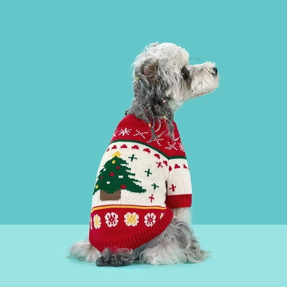 SENHAWK Dog Knitted Sweater for Small Dogs, Soft Warm Breathable Pet Pullover with Round Neck, Cute Christmas Holiday Pattern, Stretchy 3D Tailoring Dog Clothes for Puppy Cat Fall Winter