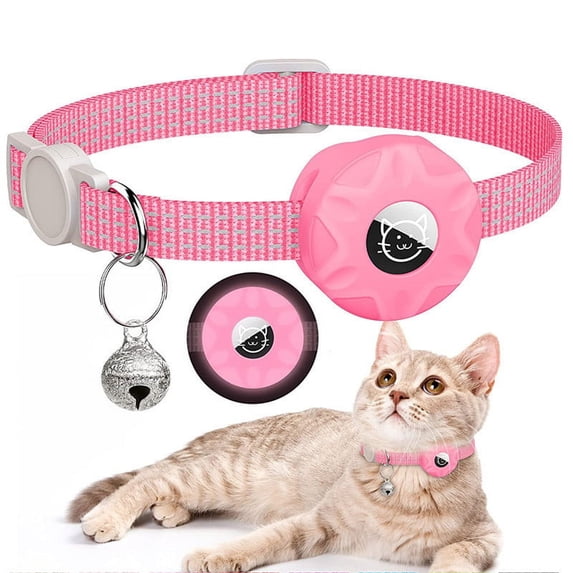 SENHAWK Reflective AirTag Cat Collar with Bell, Breakaway Safety Collar with Waterproof Silicone Holder, Adjustable Nylon Pet Tracking Collar Compatible with Apple AirTag for Cats, Neck 7.9-13in