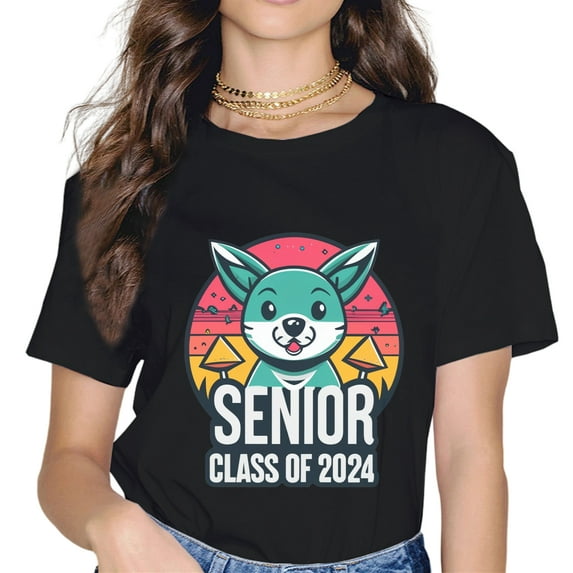 SENIOR LASS OF 2024 New Smiling Pointy Ears Dog Print T-Shirt.