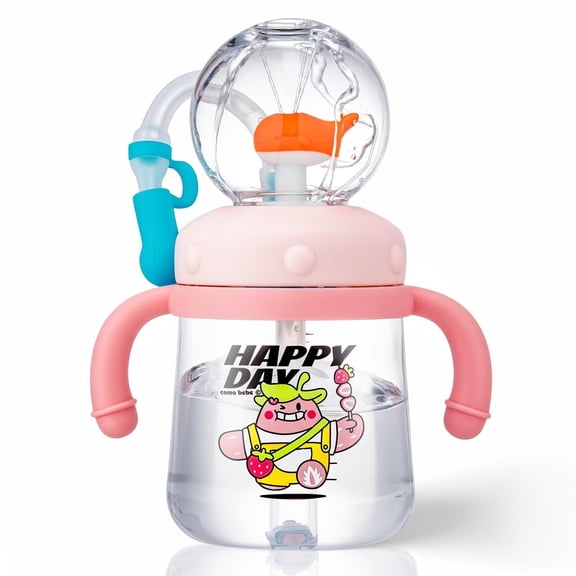 SENIURIS 10oz Whale Design Water Cup with Fun Fountain. Spill-Proof, BPA-Free Drinking Bottle for Home, School and Travel. (Pink)
