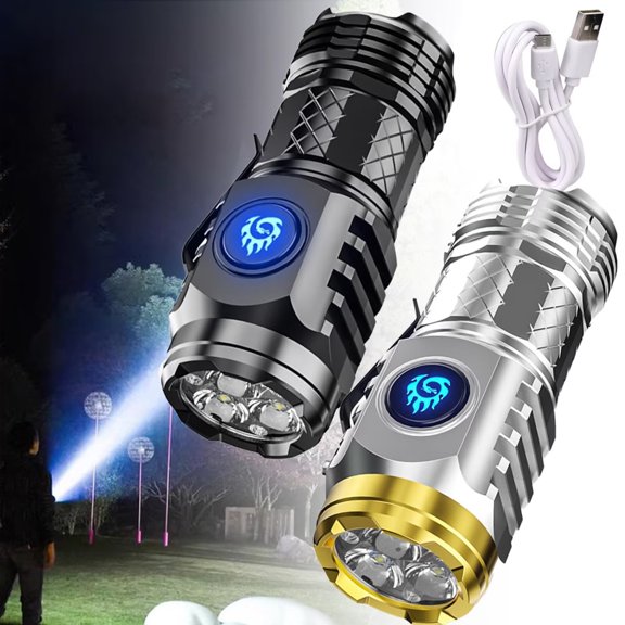 SENIURIS 3-Eyed Mini Monster Flashlight, Superpower LED Flashlight Thumb Sized Flashlight for Outdoor Home Emergency. (Black+Sliver)