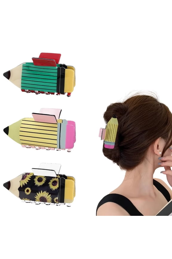 3Pcs Pencil Hair Claw Clips, Cute and Funny Hair Cut Jaw Barrettes Gifts for Teacher, Women and Girls.(3 colorful pencil 1)…