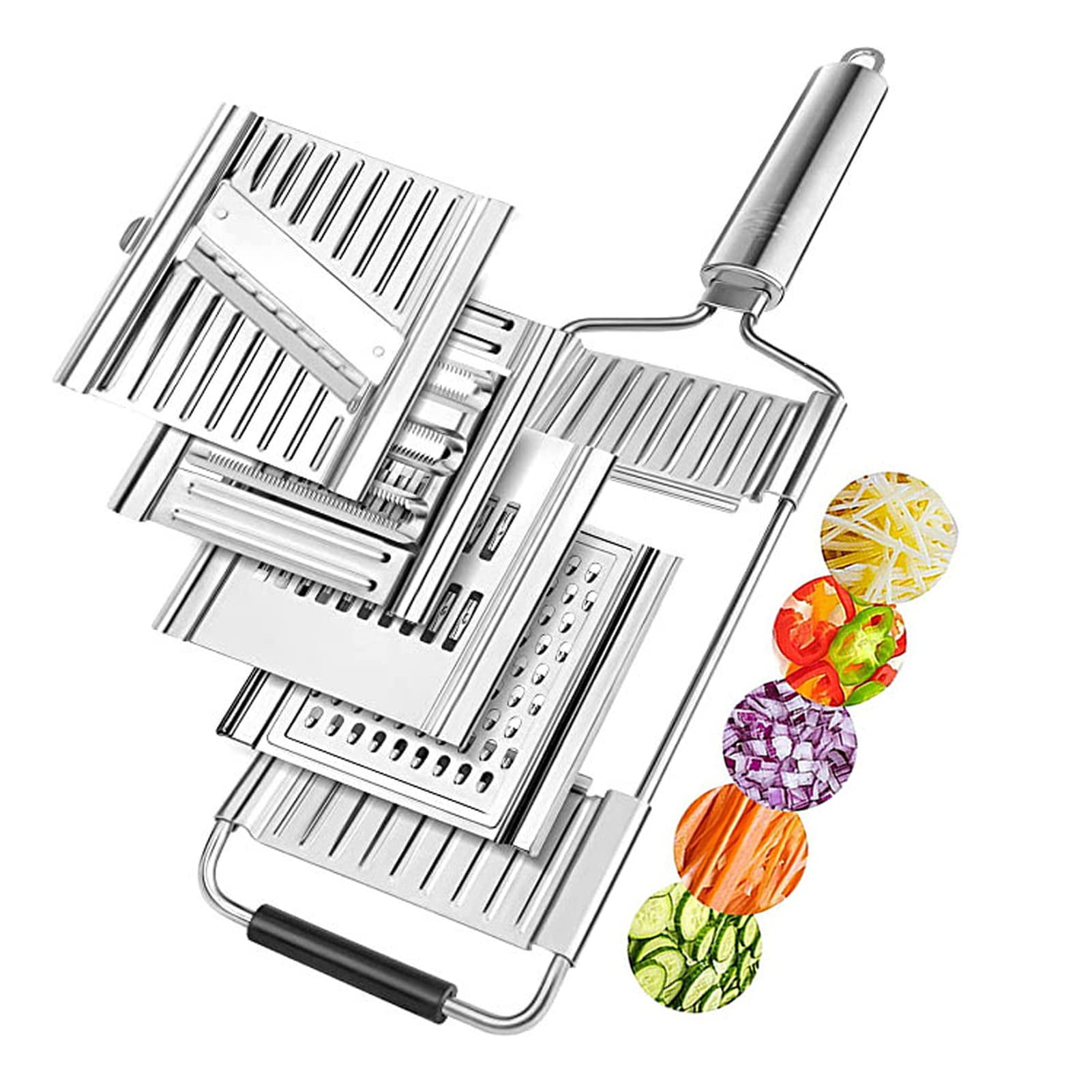 SENIURIS 4 in 1 Multi Purpose Vegetable Slicer Set, Handheld Stainless Steel Shredder Cutter Grater with 4 Adjustable Blades, Manual Food Chopper Kitchen Tools for Vegetable Fruits Salad.