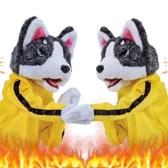 SENIURIS Boxing Toy Kung Fu Husky Hand Puppet, Interactive Tricky Stuffed Dog Action Toy Gifts for Children‘s Day.