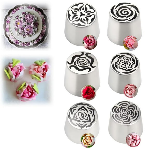 SENIURIS Extra Large Rose Floral Piping Nozzles for Cake Decorating, Stainless Steel Flower Piping Tip, Cream Bouquet for Baking Cakes. (6Pcs)