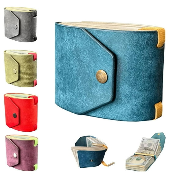 SENIURIS Genuine Leather Cash Wrap Wallet, Handmade Leather Fast Access Money Holder, with Magnetic Clasp. (Blue)