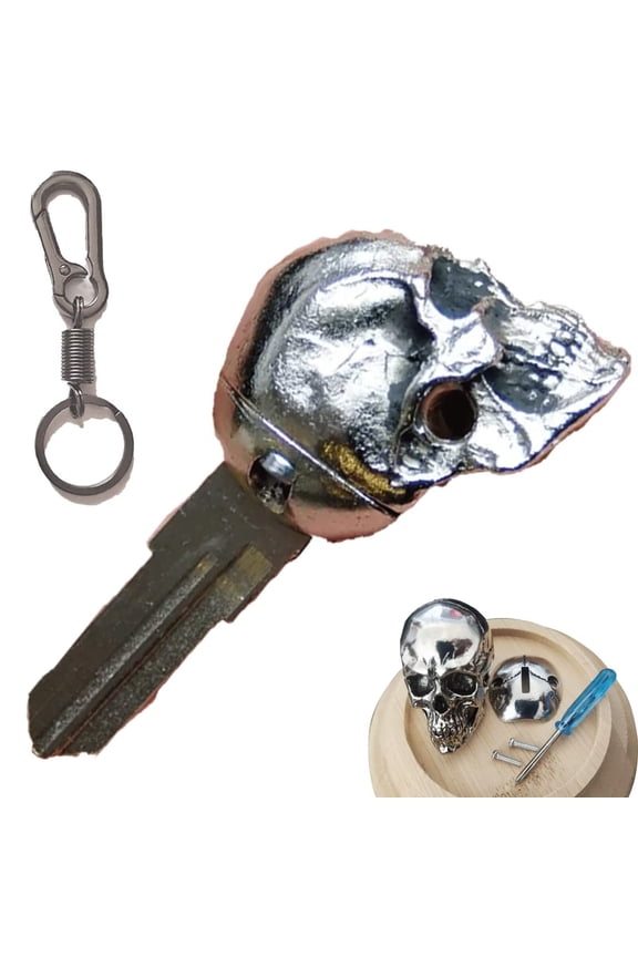 Metal Skull Key Cover, Silver Demon Halloween Personality Scare Skull Key Decorative.