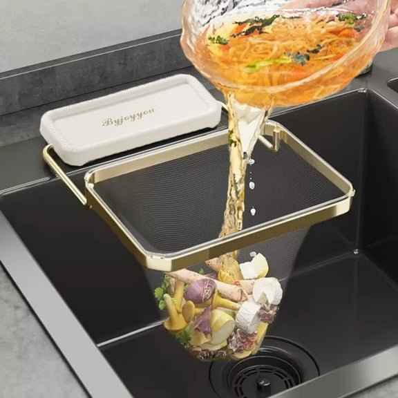 SENIURIS Sink Drain Rack with Strainer, Foldable Food Catcher for Kitchen, Corner Basket Garbage Disposal Strainer Side, with 100pcs Disposable Mesh Bags.