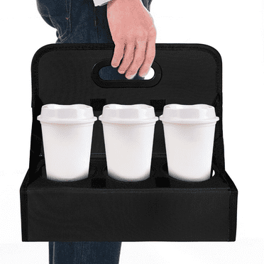 SENIURIS Travel Drink Carrier, Portable and Foldable Drink Caddy with Handle for Delivery Drivers, Travelers and Everyday Use（Black）
