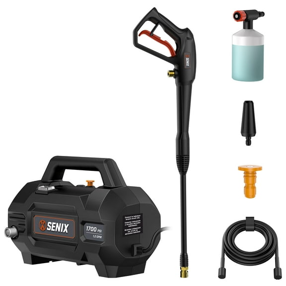 Senix 1700 PSI 1.2 GPM 13 Amp Electric Pressure Washer with Turbo Nozzle and Foam Cannon, Model HPWE13-L