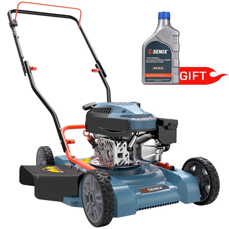 SENIX Gas Lawn Mower, 18in Cutting Blade / 19in Cutting Deck, 144cc 4-Cycle Engine Push Mower with Side Discharge