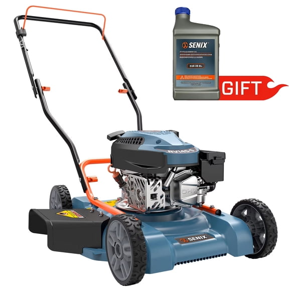 SENIX Gas Lawn Mower, 18in Cutting Blade / 19in Cutting Deck, 144cc 4-Cycle Engine Push Mower with Side Discharge