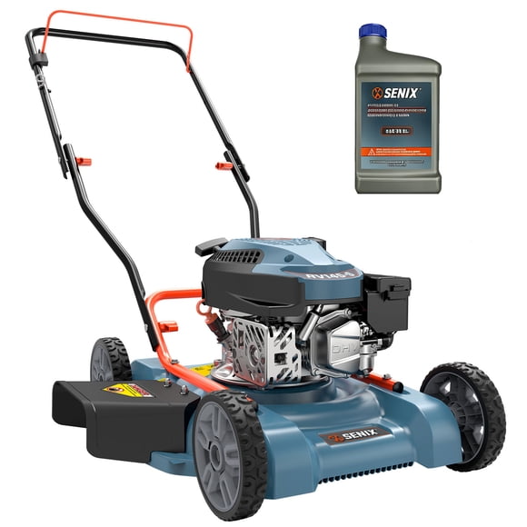 SENIX Gas Lawn Mower, 18in Cutting Blade / 19in Cutting Deck, 144cc 4-Cycle Engine Push Mower with Side Discharge