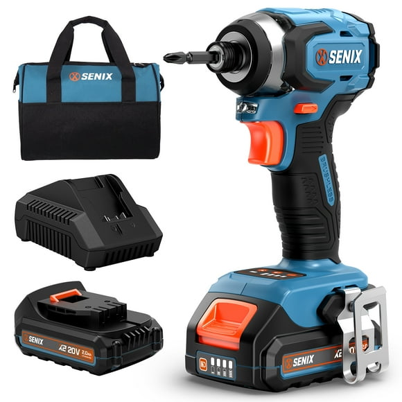 SENIX 20 Volt Max* 1/4-Inch Impact Driver, Brushless Motor, 130 Foot-Pound of Max Torque, 3000 RPM (Battery, Charger and Soft Bag Included) PDIX2-M2