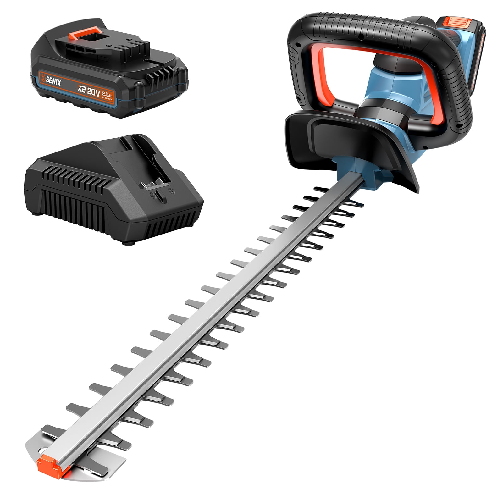 SENIX 20V Max* 18-Inch Cordless Hedge Trimmer with 2.0Ah Battery & Charger Included, Dual-Action and Double-Sided 3/4" Cutting Capacity, HTX2-M