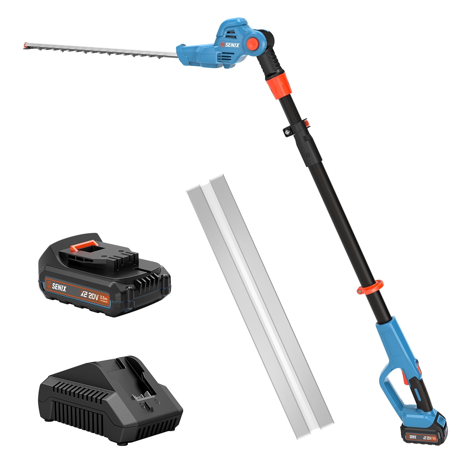 SENIX 20 Volt Max* Cordless Pole Hedge Trimmer 21-inch Blade Length with Adjustable Head & Telescoping Shaft, Battery & Charger included, HTPX2-M