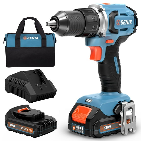 SENIX 20 Volt Max* Brushless 1/2-Inch Drill Driver, 45 Foot-Pounds of Max Torque, 2000 RPM Max, (Battery, Charger and Soft Bag Included) PDDX2-M2