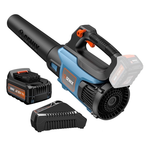 SENIX 20 Volt Max* Cordless Brushless Leaf Blower with 5.0Ah Battery & Charger Included, Variable Air Speeds Up To 450 CFM 100 MPH, BLAX2-M3