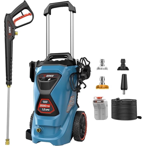 SENIX Electric Pressure Washer2000 PSI Portable Power Washer, Hidrolavadora with Adjustable Nozzle Angle, for Cars, Driveways, Fences, Patios, Home Washing HPWE13-M2