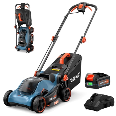 SENIX 20V Cordless Push Lawn Mower with Carry Handle, 13-Inch Cutting 14-inch Deck, 2-in-1 Mulching & Bagging, Single 5-Position Height Adjustment (1x 4.0Ah Battery & Charger Included)